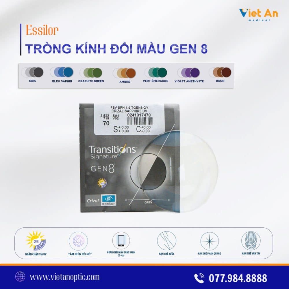TRÒNG KÍNH ĐỔI MÀU ESSILOR TRANSITIONS GEN 8