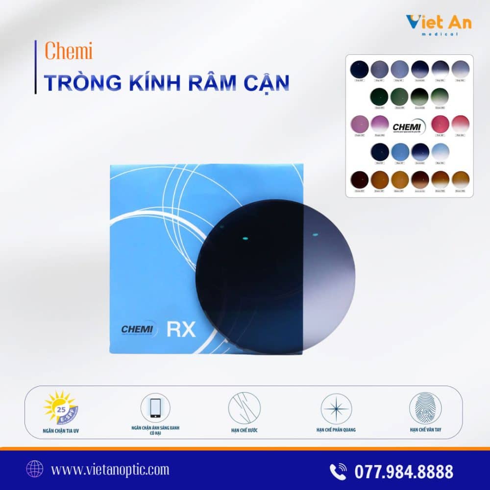 Tròng kính râm cận Chemi 1.60, 1.67, 1.74 (20 Màu thời trang)